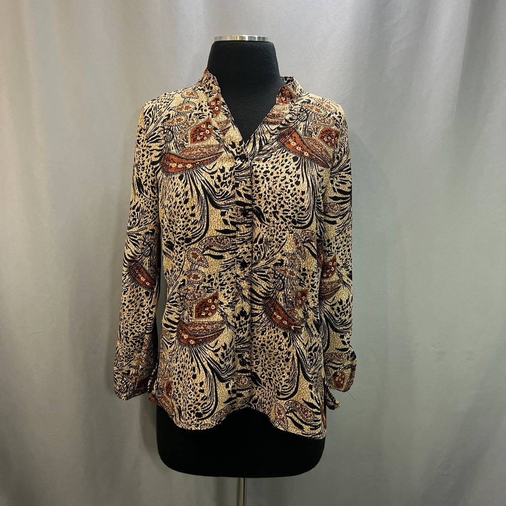Notations Button Up Shirt Womens Medium Multicolor Paisley Print Casual Wear